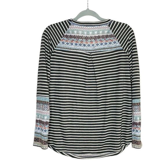Oddy Striped Long Raglan Sleeve Sweater Top Pullover Geometric Green White - Picture 11 of 11